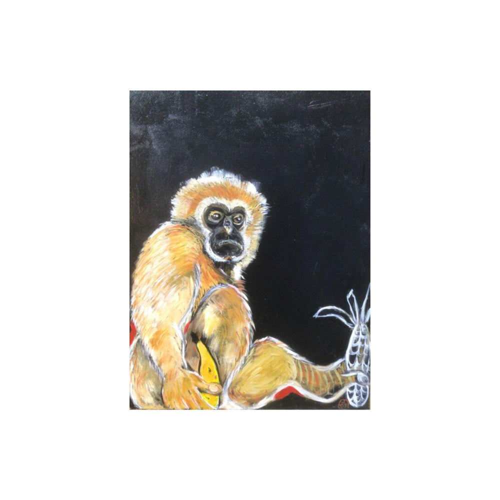 Painting of a monkey with a black background Original artwork by Jeanie Cooper-Brown